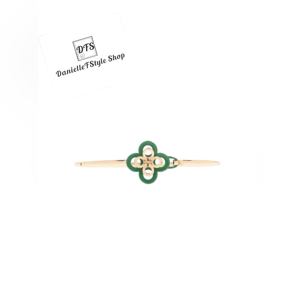 Tory Burch  Kira Hinged Clover Bracelet in Gold/Green with dustbag and giftbox